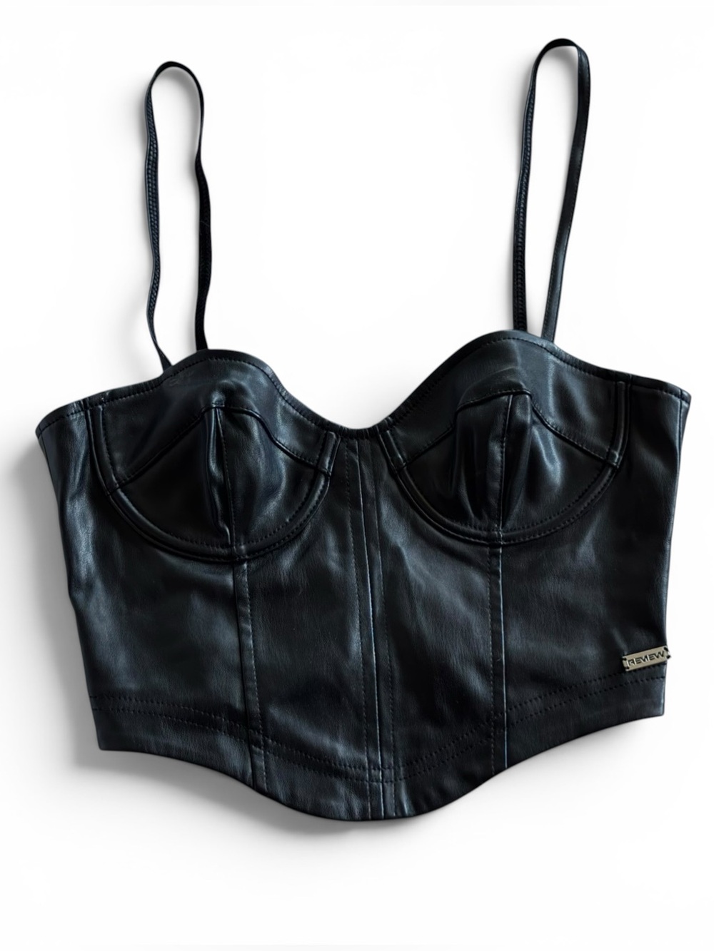 Black Faux Leather Bustier Crop Top | Size XS